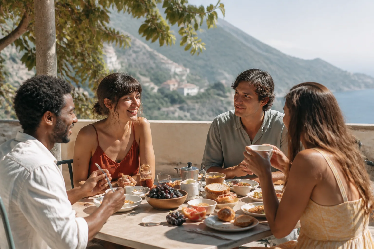 Friends sharing a memorable travel day
