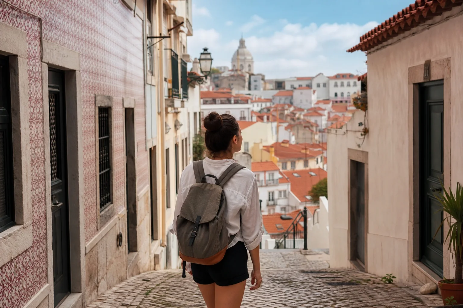 Travelers in a natural Lisbon setting